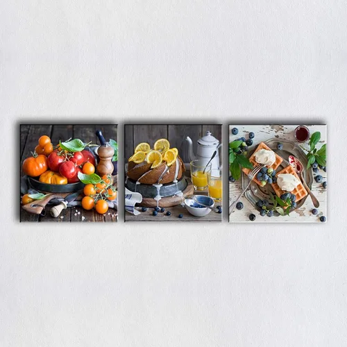Impresión en lienzo, arte en lienzo, cartel de comida para tarta de frutas, 3 piezas, arte de pared para sala de estar, cuadros decorativos en