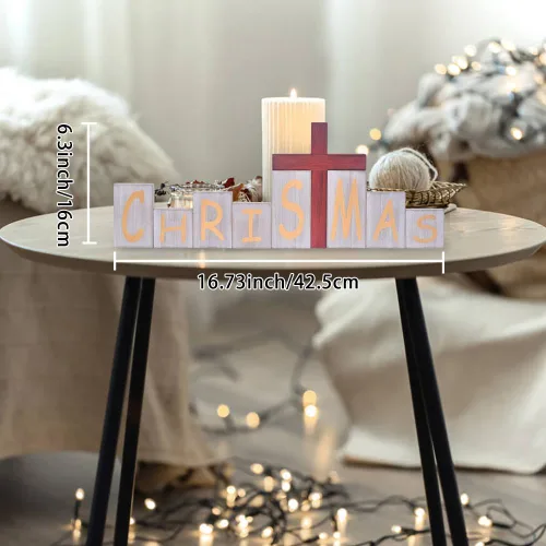 Miniatura 2 de Ovootok Letreros de Bloques de Madera de Navidad, Letrero de Mesa de Madera de Granja de Doble Cara, Decoraciones de Pascua de Escritorio Bandeja