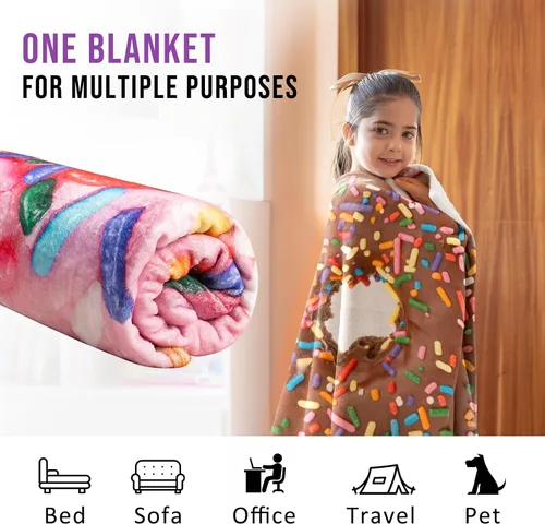 Miniatura 2 de Manta de café con forma de dona realista, toalla térmica, franela ligera y suave, manta mullida perfectamente redonda para niños (71 pulgadas)