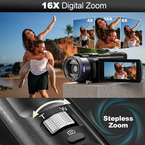 Miniatura 3 de NBD Videocámara de video 4K Ultra 48MP Vlogging Cámara para YouTube, videocámara digital con zoom 16X de 3.0 pulgadas IPS 270° con micrófono, luz