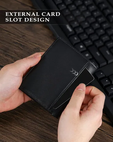 Miniatura 15 de Swallowmall AirTag Billetera para hombre con bloqueo RFID, de piel auténtica, plegable, para AirTag con 1 ventana de identificación, 13 tarjeteros