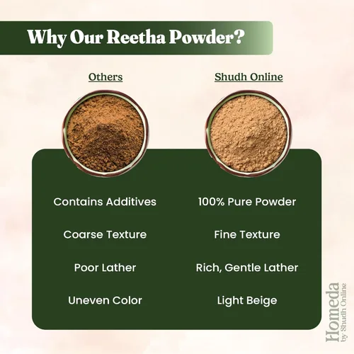 Miniatura 8 de Homeda Reetha Powder for Hair, Jabón Orgánico Nueces Polvo para Cabello (3.5 oz - 100g) Polvos de baño indios 100% puros - Polvos de Aritha