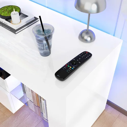Miniatura 7 de Uspeedy Soporte de TV de 63 pulgadas para TV de 65/70 pulgadas, moderno soporte de TV LED para sala de estar, soporte de TV negro, centro de Blanco