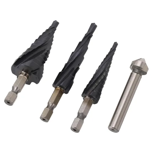 Miniatura 2 de M35 Cobalt Step Drill Bit Set, 4 Spiral Flute Step Bits with 1/4 Inch Shank, Multi Functional Step Bit for Metal Wood Plastic, Includes 3 Step Bits