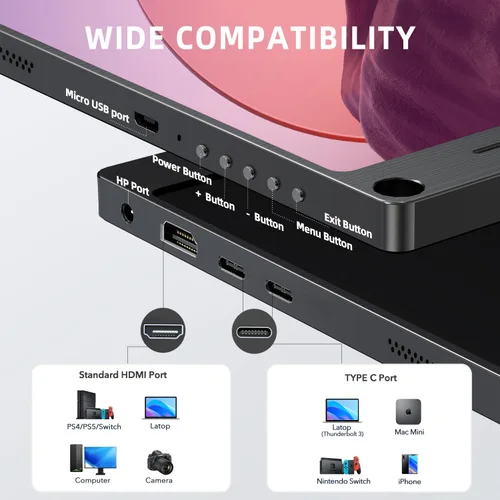 Miniatura 3 de UPERFECT Monitor portátil, 15.6 pulgadas IPS HDR 1920 x 1080 FHD pantalla de viaje para el cuidado de los ojos, monitor de juegos USB C, monitor