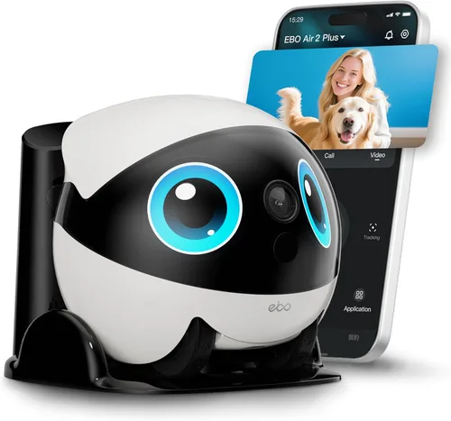 Enabot EBO Air 2 Plus FamilyBot 3K Cámara Doméstica Robot: Cámara para Interior, Robot Acompañante Movible, Video de 2 Vías, Modo de Chat de IA,