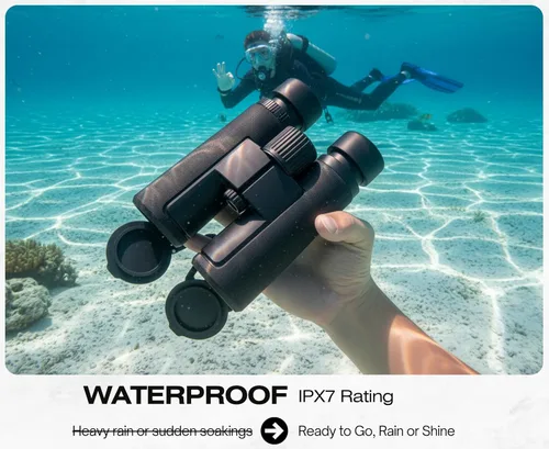 Miniatura 3 de Prismáticos Hontry de 10x42 con protección impermeable IPX7 para observación de aves, caza, cruceros, viajes y safari