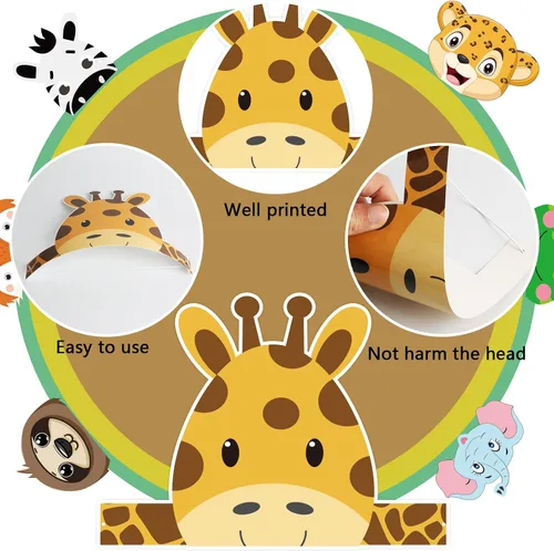 Miniatura 3 de chiazllta 12 sombreros de safari de la selva para cumpleaños, coronas de papel, zoológico, animales, fiestas, diademas para niños, accesorios