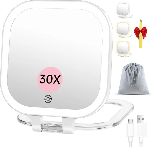 Miniatura 9 de FASCINATE Espejo de maquillaje de viaje recargable con aumento de 30X, espejo de tocador portátil iluminado de 7 pulgadas con iluminación de 3