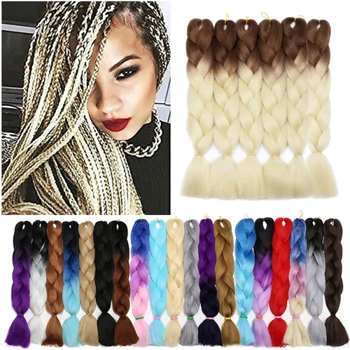 Miniatura 123 de Benehair Extensiones de cabello trenzado ombré de 24 pulgadas, 1 paquete de extensiones de cabello trenzado jumbo de alta temperatura, cabello