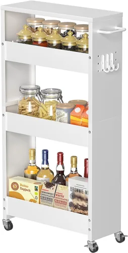 Miniatura 8 de CHLORYARD Carrito de almacenamiento delgado, carrito de cocina de 4 niveles, armario de almacenamiento estrecho con asa y ruedas, unidad de estante