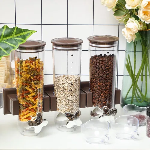 Miniatura 5 de Nitial Dispensador de cereales montado en la pared de 4.5 L, dispensador de granos triple con taza, contenedor de almacenamiento de cereales de Café