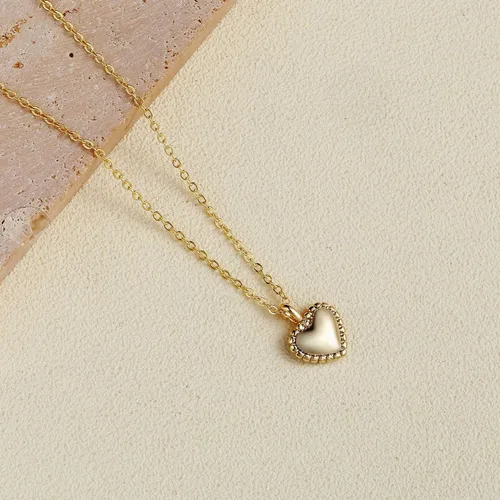 Miniatura 6 de SUFOPE Delicado collar de corazón para mujer, chapado en oro de 14 quilates, oro rosa, plata, pequeño collar con colgante de corazón, gargantilla