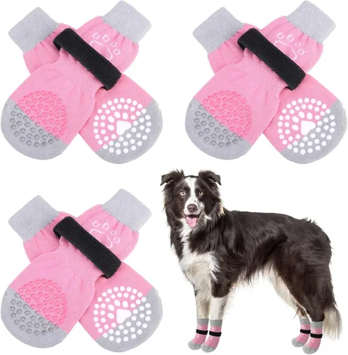 Miniatura 52 de SCENEREAL 6 piezas de calcetines antideslizantes para perros para prevenir lamido de patas para pavimento caliente/frío, calcetines de agarre