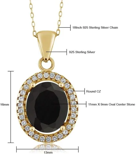Miniatura 6 de Gem Stone King Collar con colgante de plata chapada en oro amarillo de 18 quilates de 0.433 x 0.354 in con piedra natal ovalada para mujer