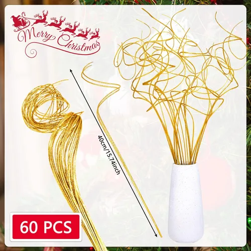 Miniatura 2 de Syhood 60 tallos de ramas rizadas doradas de Navidad con purpurina para jarrón, ramas de sauce rizado con purpurina para Navidad, ramas para árbol