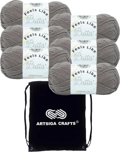 Miniatura 30 de Lion Brand Feels Like Butta Rainy Day 215-99 (3 madejas - mismo lote de tinte) estambre medio #4 poliéster para tejer con gancho y agujas con bolsa
