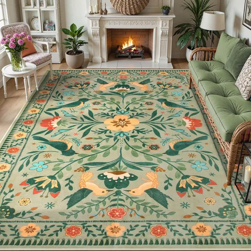 Miniatura 26 de Moynesa Alfombra para sala de estar, de 5 x 7 pies, lavable, moderna, color verde cabaña, para dormitorio, comedor, alfombra estética de granja