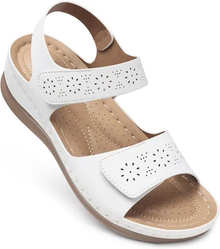 Miniatura 14 de Sandalias planas de SHIBEVER para mujer elegantes: Sandalias planas cómodas para mujer con punta abierta, correa al tobillo, zapatos de caminar