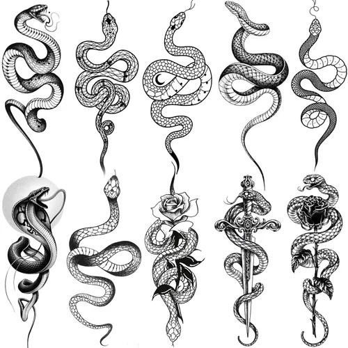 Goromon 10 hojas de tatuajes temporales realistas de serpiente para mujeres y hombres, antebrazo, brazo, sexy, 3D, tribal, cobra, mamba, víbora,