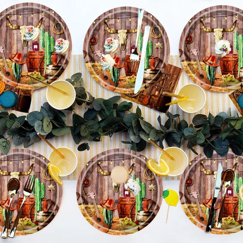 Miniatura 5 de 50 platos de fiesta occidental, suministros de fiesta de vaquero occidental, platos de papel de postre del salvaje oeste de 7 pulgadas, platos