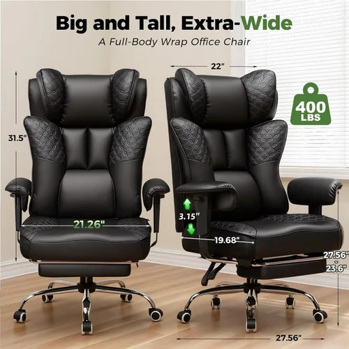 Miniatura 2 de GTPLAYER Silla de Oficina Grande y Alta 400LBS Silla Ergonómica para Juegos Ancha con Cuero con Diseño de Relieve de Lujo con Reposapiés, Reclinable