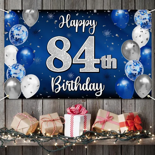 Miniatura 332 de Decoración de feliz cumpleaños 35, globo azul y plateado de 35 años, cartel grande de telón de fondo de cumpleaños, suministros para fiesta de 35th
