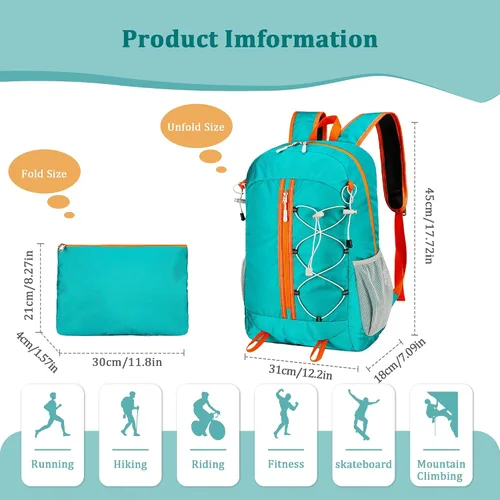 Miniatura 2 de Mochila plegable ultraligera resistente al agua para viajes, campamento al aire libre, 25L, 5