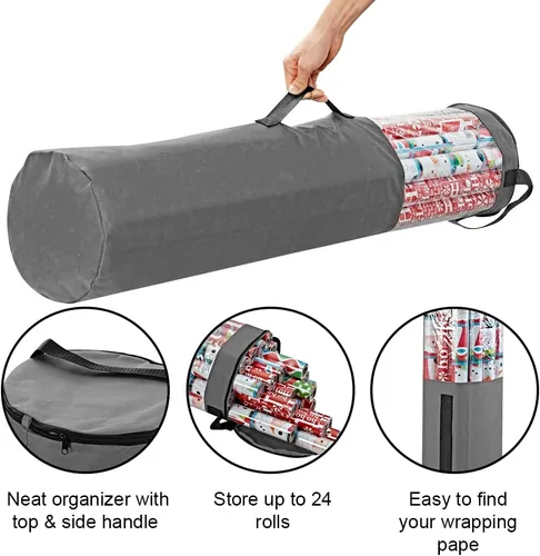 Miniatura 2 de ProPik Bolsa organizadora de almacenamiento de papel de regalo, almacena hasta 25 rollos de 40 pulgadas, poliéster resistente más bolsa transparente