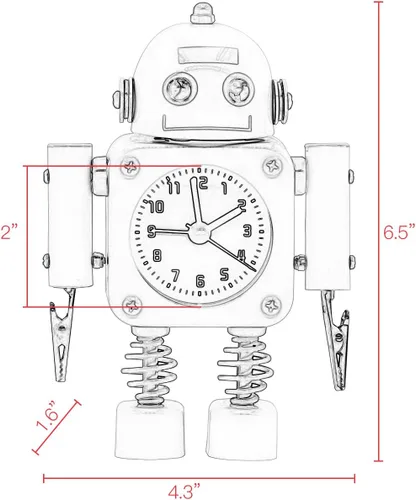 Miniatura 5 de Betus Reloj Despertador Robot Sin Tictac de Metal Inoxidable - Reloj Despertador con Luces Intermitentes en los Ojos y Clip de Mano (Rojo Rubí)