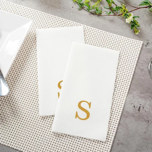 Miniatura 6 de Luxenap Toallas de invitados de tacto de lino de 15.8 X 7.9 pulgadas, 50 toallas de mano con letras - Letra dorada "S", fuente sans serif