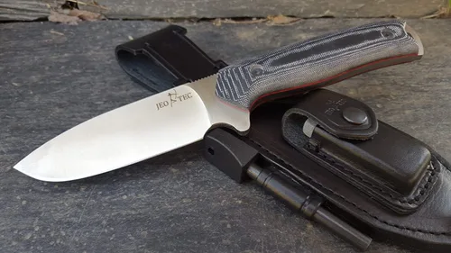 Miniatura 6 de JEO-TEC Nº21 Bushcraft Survival Hunting Cuchillo táctico de hoja fija - BOHLER N690C Acero Inoxidable, Funda de Cuero Multiposicionada, Piedra BLACK