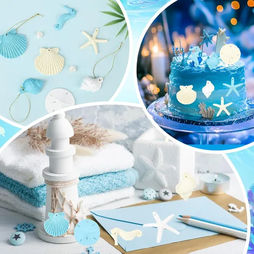 Miniatura 7 de 30 piezas de adornos de estrella de mar de resina, caballito de mar, sanddollar, concha y conchas marinas con cuerda para árbol de Navidad, adornos