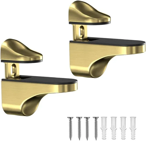 Miniatura 14 de Soporte de pared ajustable para estante de madera/vidrio, negro, paquete de 2