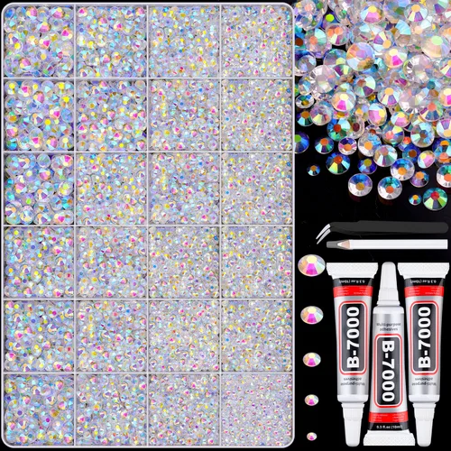 Miniatura 54 de 7000 diamantes de imitación de resina con pinzas para manualidades, diamantes de imitación de gelatina con parte trasera plana de 2/3/4/5/6mm, 4