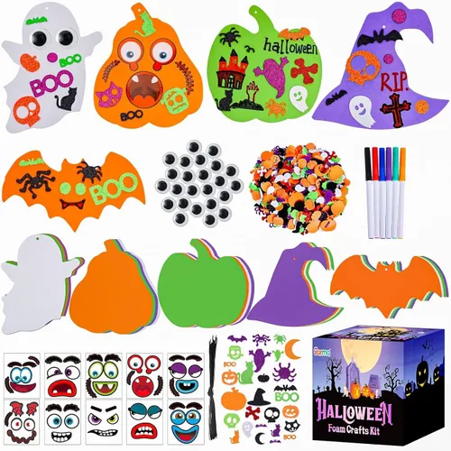 Garma Juego de 330 calcomanías de espuma, manualidades de Halloween para niños, calabaza, fantasma, araña, murciélago, bruja, sombrero de bruja, kit