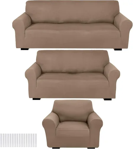 Miniatura 16 de Peryiter Juego de 3 Fundas para Sofá, Cubiertas de Muebles para Sofá, Loveseat, Sillón, Ajuste de Forma Elástico, Sin Arrugas, Protector de Muebles