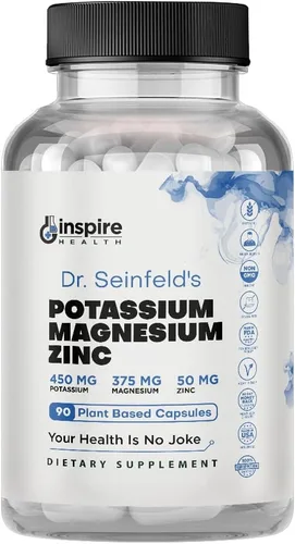 Suplementos de magnesio y potasio con zinc - 90 cápsulas - Magnesio Potasio Zinc para la salud vascular - Suplemento vegano de alta absorción para