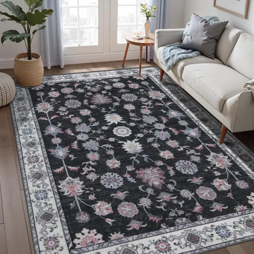 Miniatura 95 de Tangsoo Alfombra lavable para pasillo, antideslizante, 2 x 6 pies, estilo bohemio, floral, vintage, para entrada, suelo suave, para cocina, baño