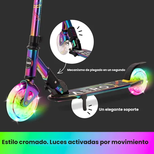 Miniatura 3 de Patinete Aero para niños de 5 a 8 años, luces dinámicas, freno de mano y absorción de golpes, scooter de 2 ruedas para niños y niñas, plegable