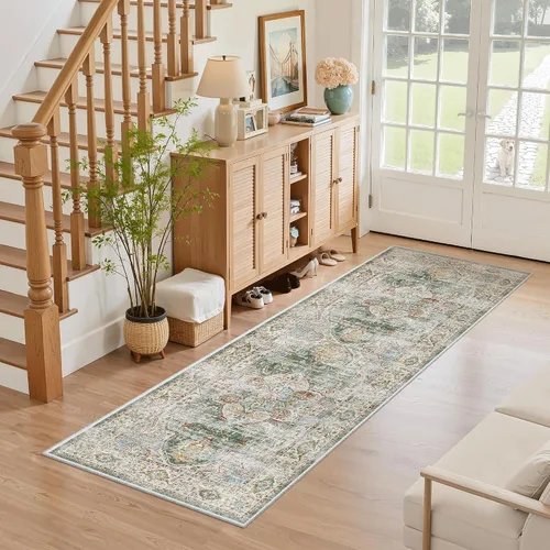 Miniatura 487 de Madane Tapete lavable de 2 x 10 pies para pasillo, cocina, recibidor, clásico, suave, antideslizante para interiores, casa de campo, baño, sala