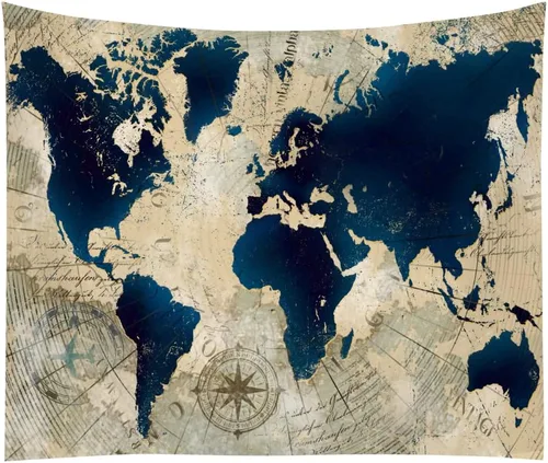 Miniatura 3 de YANR Tapiz vintage de mapa del mundo para colgar en la pared, póster de arte de pared de mapa del mundo, tapices de estilo nórdico antiguo, mapa