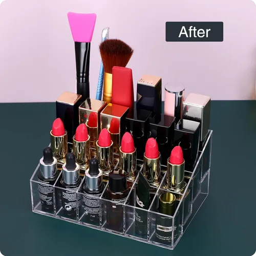 Miniatura 4 de MOSIKER Organizador de lápiz labial, pequeño plástico transparente, compacto, brillo labial, soporte para rímel de muestras de perfume con 24 ranuras