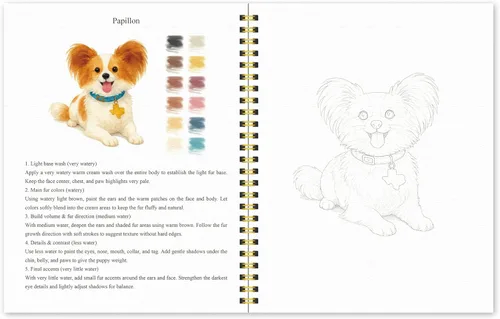 Miniatura 8 de Libro de trabajo de acuarela para principiantes, animales, 16 proyectos de acuarela originales, libro de papel de acuarela plano