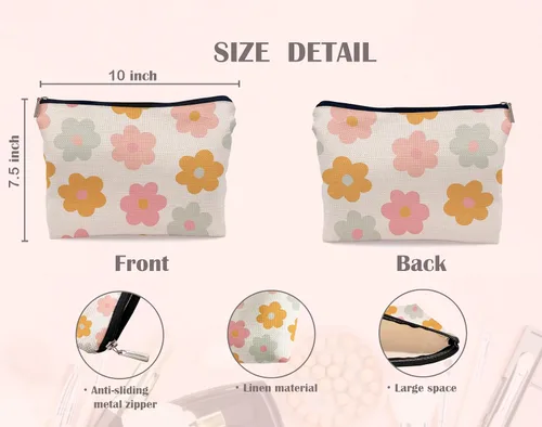 Miniatura 5 de Retro Groovy - Bolsa de maquillaje de flores de margaritas de los años 60 y 70, bolsa de cosméticos, bolsa con cremallera, bolsas de aseo