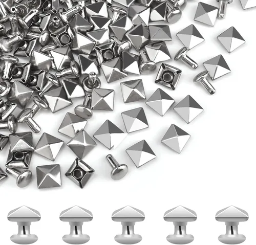 Miniatura 13 de CooBigo 100 juegos de remaches rápidos piramidales de 0.394 pulgadas, remaches pequeños de metal para muñecas de cuero, botas, ropa, collares