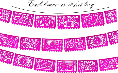 Miniatura 3 de Pancartas rosadas de Picado Picado, decoraciones de fiesta temática mexicana rosa, banderas mexicanas, decoraciones colgantes de fiesta de México