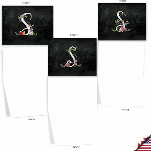 Miniatura 4 de The Best Card Company - 10 tarjetas de notas en blanco surtidas de letra S inicial, papelería personal con monograma floral con sobres a granel de 4
