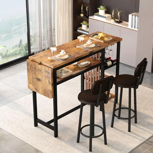 Miniatura 10 de Recaceik Juego de mesa de comedor de bar de 47 pulgadas para 2, juego de mesa de bar y sillas de 3 piezas, juego de mesa de comedor de altura