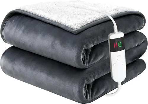 Miniatura 12 de Electric Blanket Heated Throw, Soft Flannel 50"x60" Heating Blanket with 8 Hours Auto Off 10 Fast Heating Levels Machine Washable Sherpa Heated